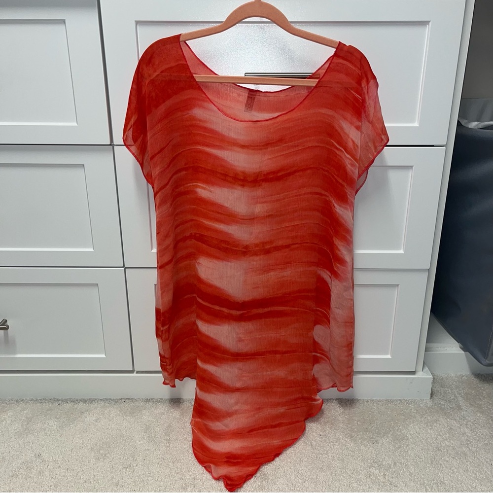 Sheer Red Asymmetrical Swim Cover-up